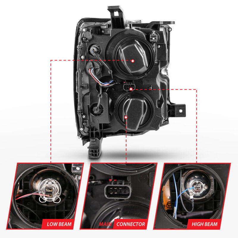 ANZO 111359 - ANZ111359 - ANZO 2015-2016 Chevrolet Silverado Projector Headlights w/ Plank Style Design Black w/ Amber - Shipped in Europe - Tuningsupply.com