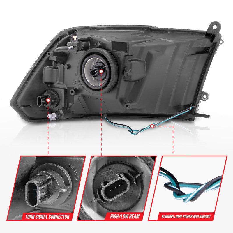 ANZO 111515 - ANZ111515 - ANZO 2009-2018 Dodge Ram 1500 Crystal Headlights w/ Light Bar Black Housing - Shipped in Europe - Tuningsupply.com