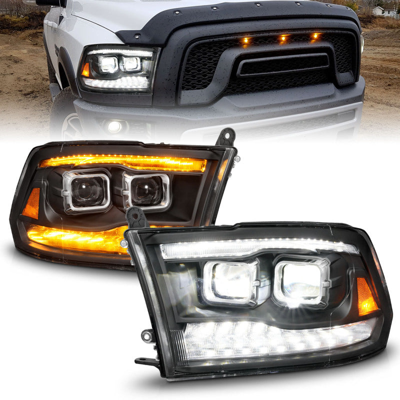 ANZO 111595 - ANZ111595 - ANZO 09-18 Dodge Ram 1500/2500/3500 Full LED Proj Headlights w/Switchback Light Bar - Black - Shipped in Europe - Tuningsupply.com