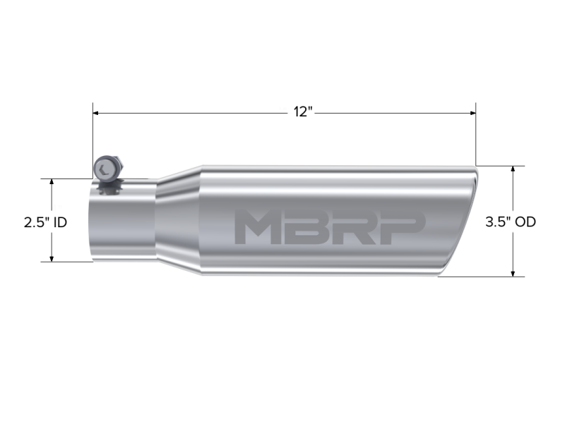 MBRP PT5113 - MBRPT5113 - MBRP Universal Tip 3in O.D. Angled Rolled End 2 inlet 10 length - Shipped in Europe - Tuningsupply.com