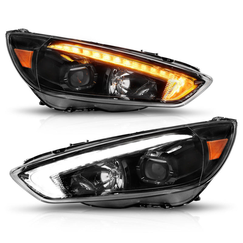 ANZO 121564 - ANZ121564 - ANZO 15-18 Ford Focus Projector Headlights - w/ Light Bar Switchback Black Housing - Shipped in Europe - Tuningsupply.com