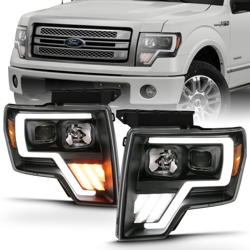 ANZO 111469 - ANZ111469 - ANZO 2009-2013 Ford F-150 Projector Light Bar G4 Switchback Headlights Black Amber - Shipped in Europe - Tuningsupply.com