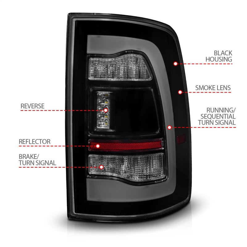 ANZO 311472 - ANZ311472 - ANZO 09-18 Dodge Ram 1500 Sequential LED Taillights Smoke Black w/Switchback Amber Signal - Shipped in Europe - Tuningsupply.com
