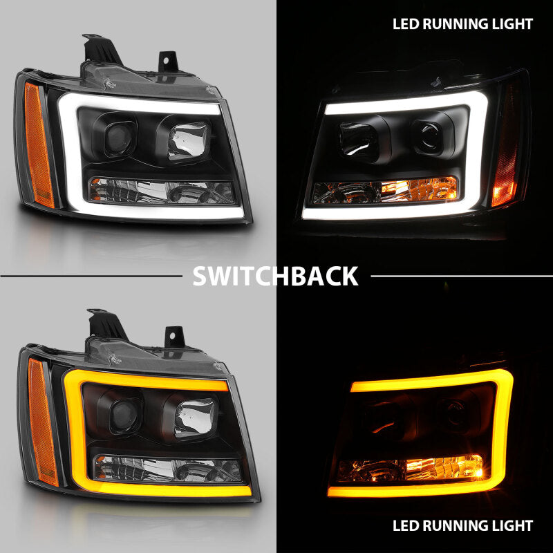 ANZO 111402 - ANZ111402 - ANZO 07-14 Chevy Tahoe Projector Headlights w/ Plank Style Design Black w/ Amber - Shipped in Europe - Tuningsupply.com