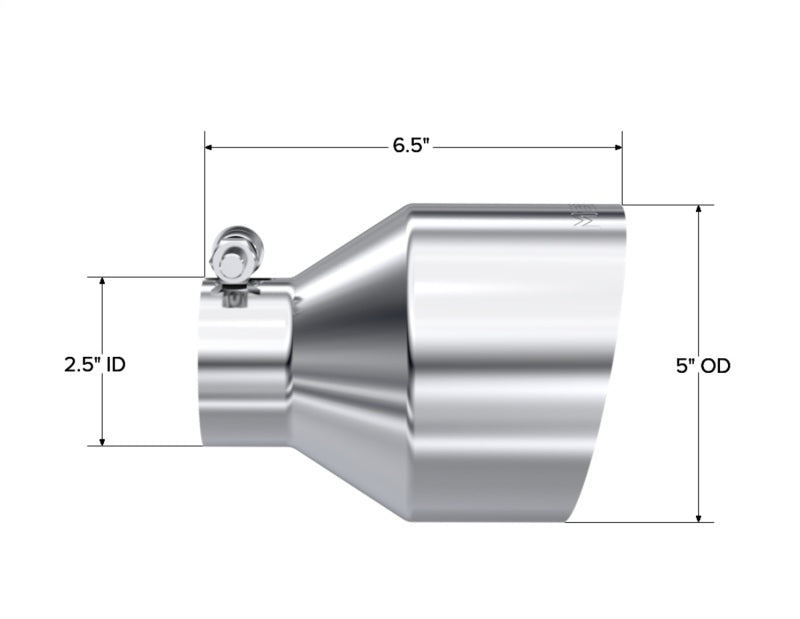 MBRP PT5190 - MBRPT5190 - MBRP Universal T304 Stainless Steel Tip 2.5in ID / 5in OD Out / 6.5in Length Angle Cut Single Wall - Shipped in Europe - Tuningsupply.com
