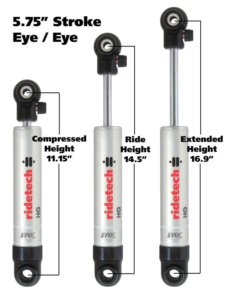 Ridetech 22169841 - RID22169841 - Ridetech HQ Series Shock Absorber Single Adjustable 5.75in Stroke Eye/Eye Mounting 11.15in x 16.9in - Shipped in Europe - Tuningsupply.com