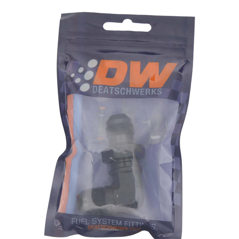 DeatschWerks 6-02-0711-B - DWK6-02-0711-B - DeatschWerks 8AN Male Flare to 8AN Male Flare Bulkhead Adapter 90-Degree - Anodized Matte Black - Shipped in Europe - Tuningsupply.com