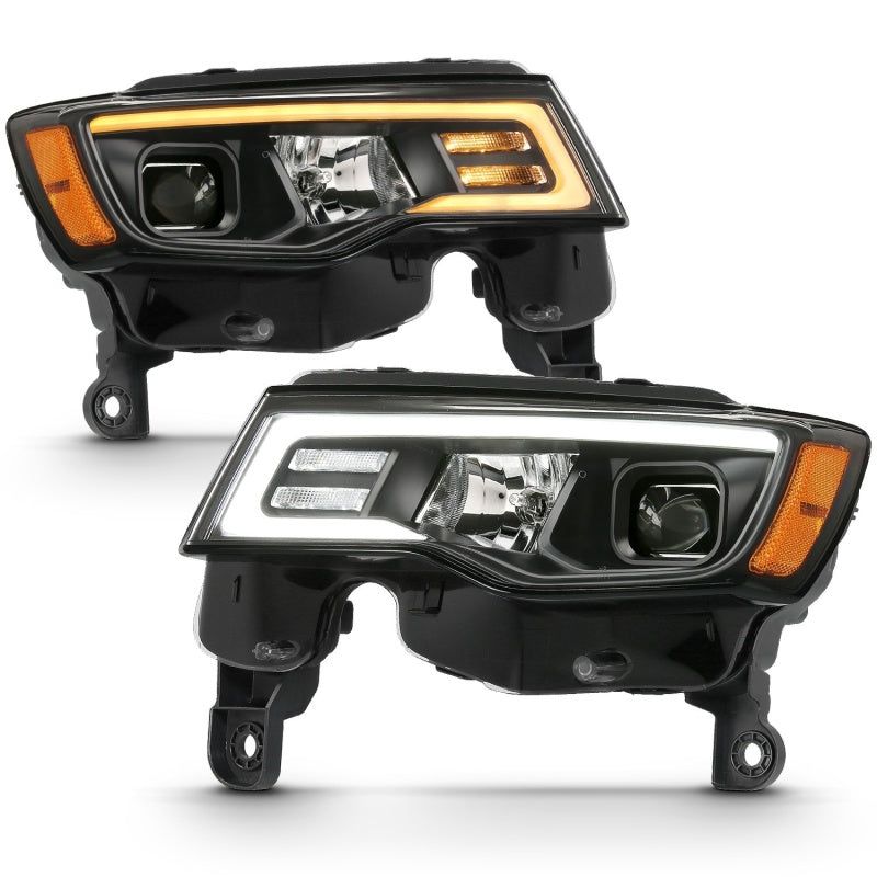 ANZO 111418 - ANZ111418 - ANZO 2017-2018 Jeep Grand Cherokee Projector Headlights w/ Plank Style Switchback - Black w/ Amber - Shipped in Europe - Tuningsupply.com