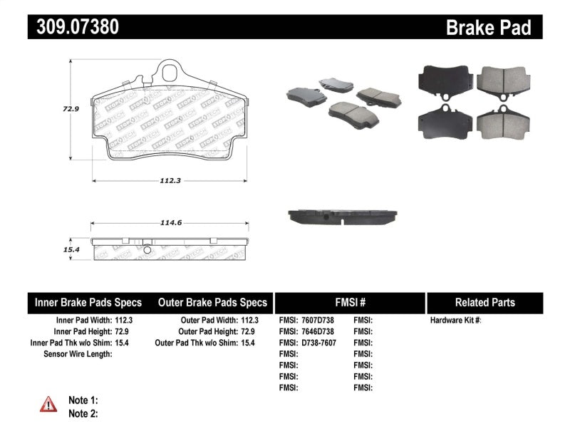 Stoptech 309.07380 - STO309.07380 - StopTech Performance 97-04 Porsche Boxster / 00-08 Boxster S / 98-08 911 Rear Brake Pads - Shipped in Europe - Tuningsupply.com