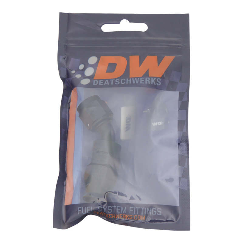 DeatschWerks 6-02-0851-B - DWK6-02-0851-B - DeatschWerks 6AN Female Swivel 45-Degree Hose End PTFE (Incl 1 Olive Insert) - Anodized Matte Black - Shipped in Europe - Tuningsupply.com