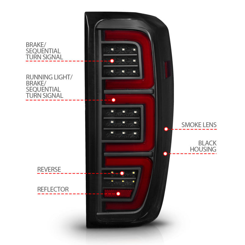 ANZO 311460 - ANZ311460 - ANZO 19-23 GMC Sierra 1500/2500HD/3500HD Smoke Black Replacement Full LED Bar Tail Light - Shipped in Europe - Tuningsupply.com