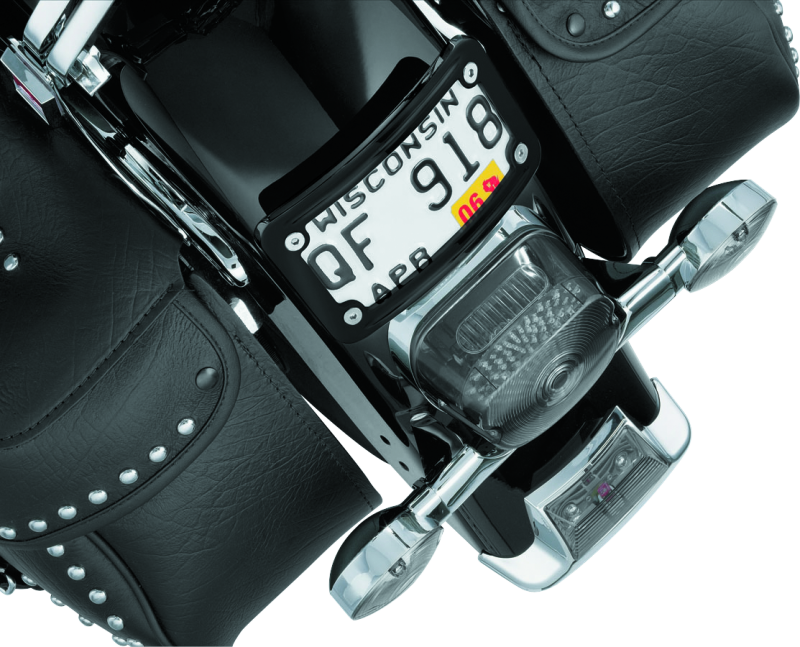 Kuryakyn 3148 - KUR3148 - Kuryakyn Curved Laydown License Plate Frame Gloss Black - Shipped in Europe - Tuningsupply.com