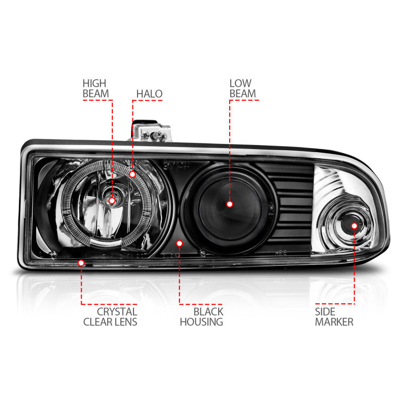 ANZO 111015 - ANZ111015 - ANZO 1998-2005 Chevrolet S-10 Projector Headlights w/ Halo Black - Shipped in Europe - Tuningsupply.com