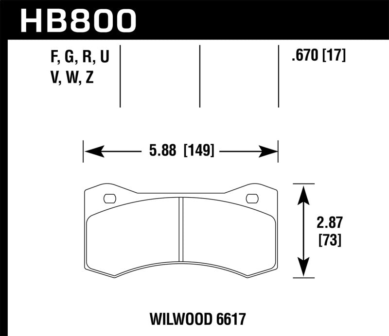 Hawk Performance KHB800Z.670 - HAWKHB800Z.670 - Hawk Wilwood 17mm 6617 Caliper Performance Ceramic Brake Pads - Shipped in Europe - Tuningsupply.com