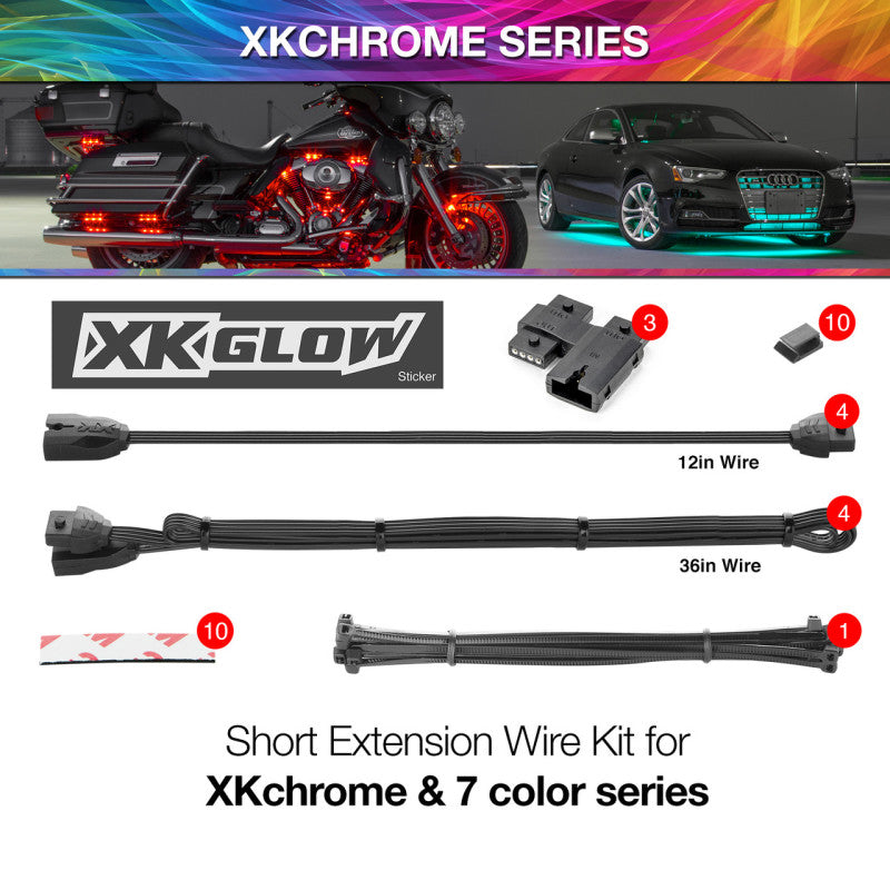 XKGLOW XK-4P-WIRE-KIT-MOTO - XKGXK-4P-WIRE-KIT-MOTO - XK Glow Extension Wire Kit for XKchrome & 7 Color Series for Motorcycle - Shipped in Europe - Tuningsupply.com