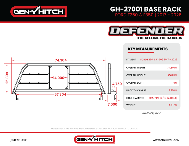 GEN-Y Hitch GH-27001 - GENGH-27001 - Gen-Y 17+ Ford F250/ F350 Defender Headache Rack Only - Black - Shipped in Europe - Tuningsupply.com