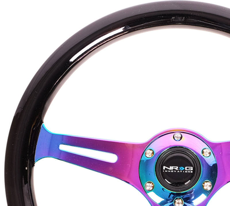 NRG ST-015MC-BK - NRGST-015MC-BK - NRG Classic Wood Grain Steering Wheel (350mm) Black Paint Grip w/Neochrome 3-Spoke Center - Shipped in Europe - Tuningsupply.com