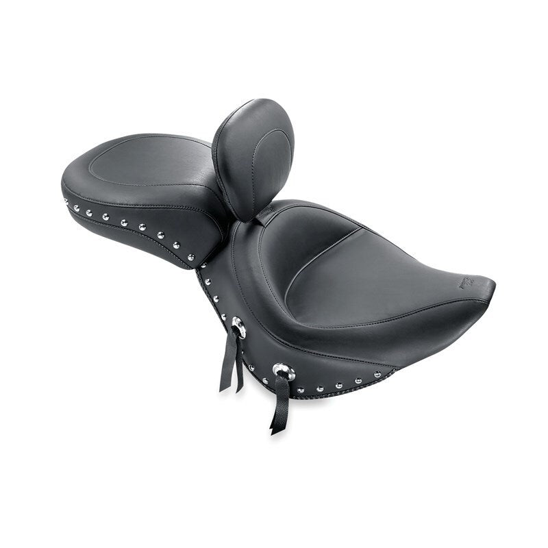 Mustang Motorcycle 79485 - MMP79485 - Mustang 00-15 Harley Softail Std Rear Tire Wide Touring Solo Seat w/Driver Backrest w/Studs - Black - Shipped in Europe - Tuningsupply.com