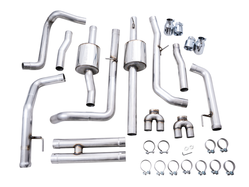 AWE Tuning 3015-42203 - AWE3015-42203 - AWE Tuning 4th Gen GM 1500 6.2L 0FG Catback Split Rear Exit (w/ Bumper Cutouts) - Quad Chrome Tips - Shipped in Europe - Tuningsupply.com