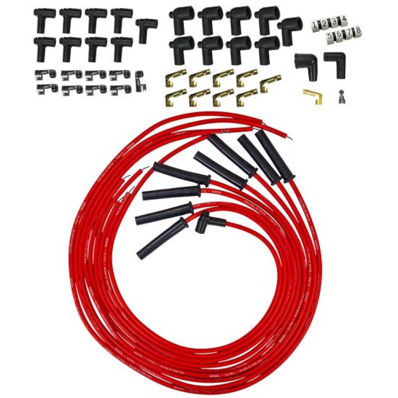 Moroso 52046 - MOR52046 - Moroso Universal HEI & Non-HEI Style Caps Ultra 350 8mm Multi-Angle Boot Spark Plug Wire Set - Red - Shipped in Europe - Tuningsupply.com