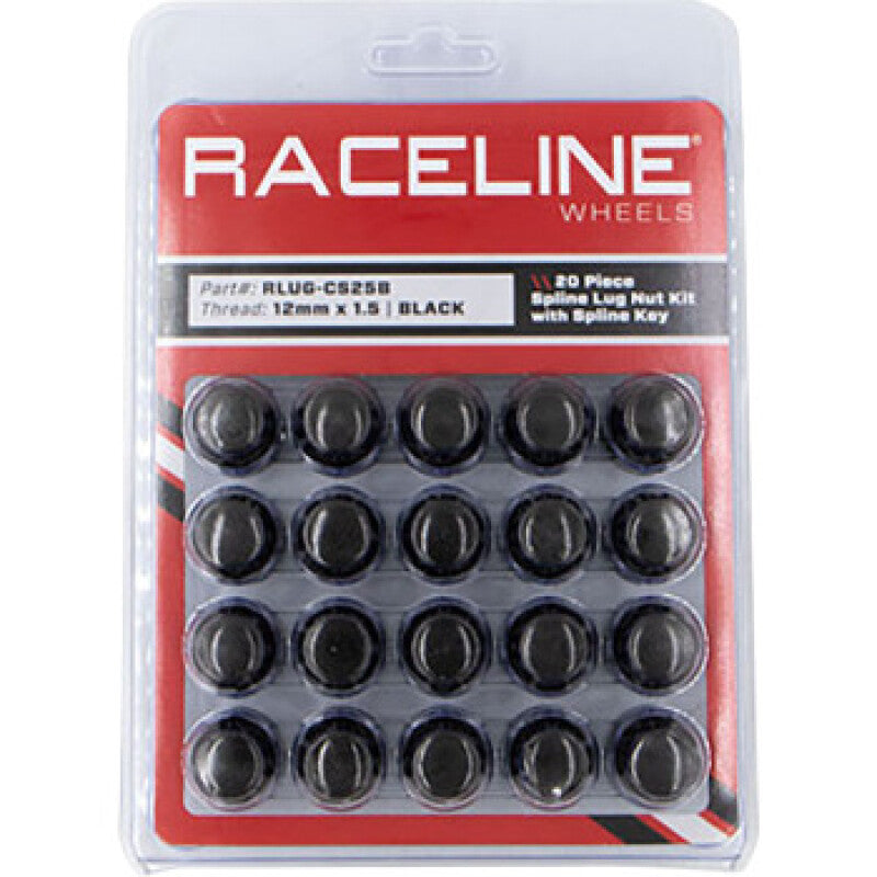 Raceline RLUG-CS25B - RCLRLUG-CS25B - Raceline Spline Lug Nut Kit with Spline Key 12 x 1.5 - 20 Pack - Black - Shipped in Europe - Tuningsupply.com