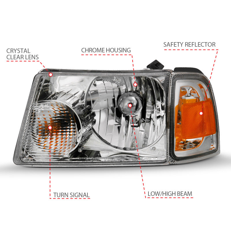 ANZO 111484 - ANZ111484 - ANZO 2001-2011 Ford Ranger Crystal Headlight Chrome w/Corner Lights (OE Replacement) - Shipped in Europe - Tuningsupply.com