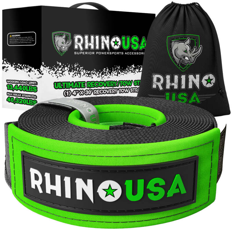 Rhino USA TOWSTRAP-430 - RSATOWSTRAP-430 - Rhino USA Recovery Tow Strap 4Inx30Ft (Black) - Shipped in Europe - Tuningsupply.com