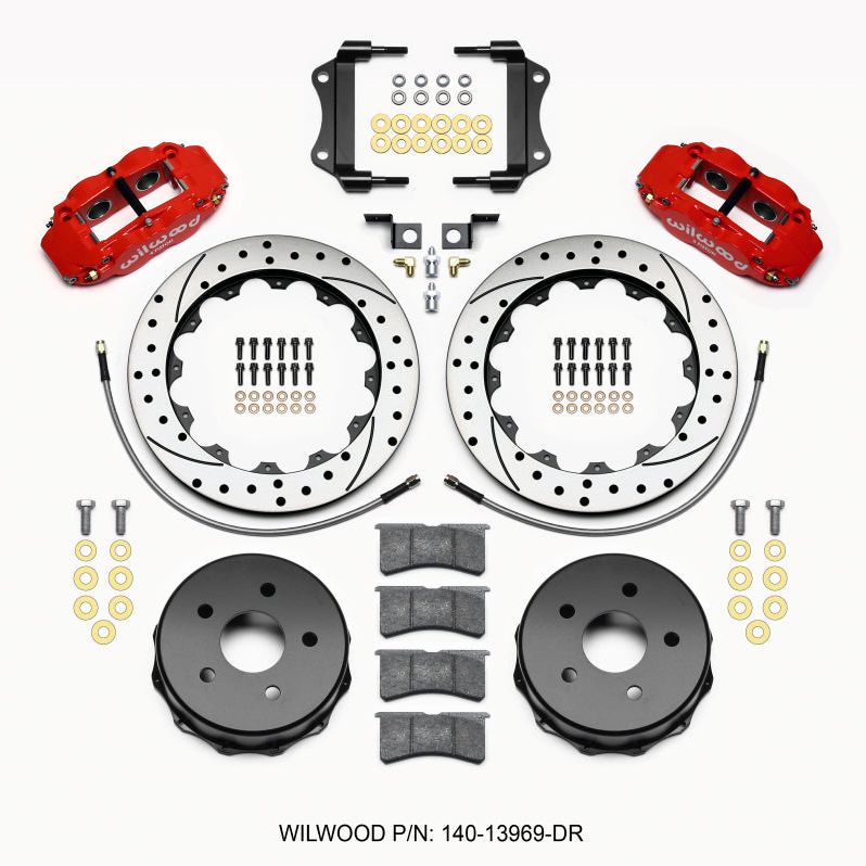 Wilwood 140-13969-DR - WIL140-13969-DR - Wilwood Narrow Superlite 4R Rear Kit 12.88in Drilled Red 2007-up Jeep JK w/Lines - Shipped in Europe - Tuningsupply.com