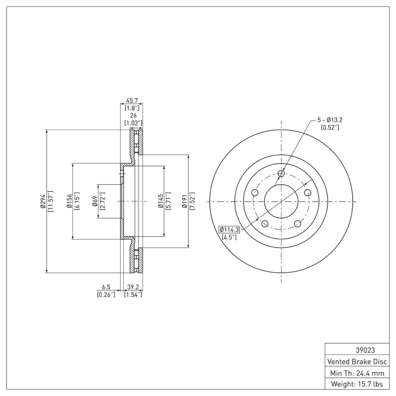 DFC 600-39023 - DFC600-39023 - DFC 07-25 Chrysler Sebring Front Brake Rotor - Shipped in Europe - Tuningsupply.com