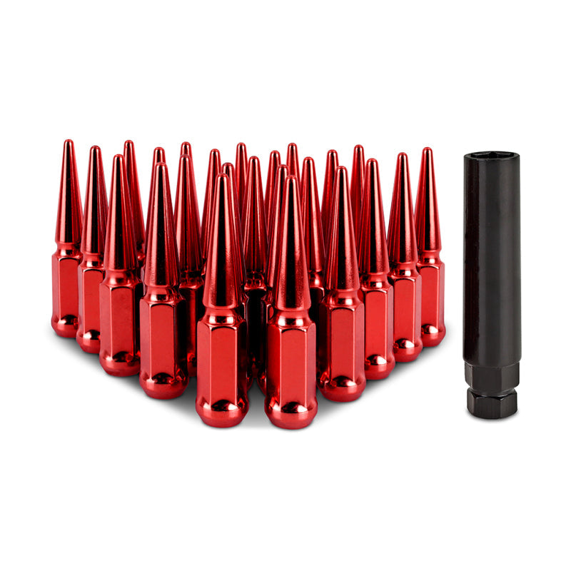 Mishimoto MMLG-SP1215-24RD - MISMMLG-SP1215-24RD - Mishimoto Mishimoto Steel Spiked Lug Nuts M12 x 1.5 24pc Set Red - Shipped in Europe - Tuningsupply.com