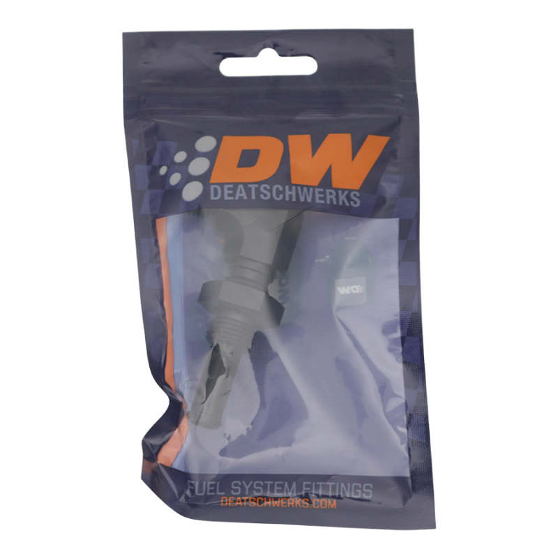 DeatschWerks 6-02-0733-B - DWK6-02-0733-B - DeatschWerks 6AN Male Flare to 90-Degree 3/8in Single Hose Barb - Anodized Matte Black - Shipped in Europe - Tuningsupply.com