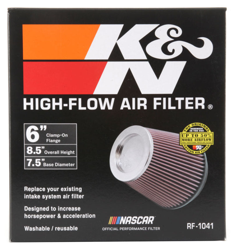 K&N Engineering RF-1041 - KNNRF-1041 - K&N Round Tapered Universal Air Filter 6 inch Flange 7 1/2 inch Base 5 inch Top 7 1/2 inch Height - Shipped in Europe - Tuningsupply.com