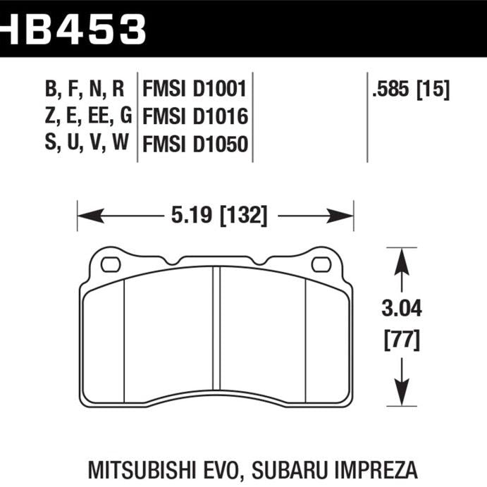 Hawk Performance KHB453B.585 - HAWKHB453B.585 - Hawk Street HPS 5.0 Frt Brake Pad Brembo 03-06 Evo / 04-14 STI / 09-10 Evo / 09-10 Genesis /04-08 TL - Shipped in Europe - Tuningsupply.com