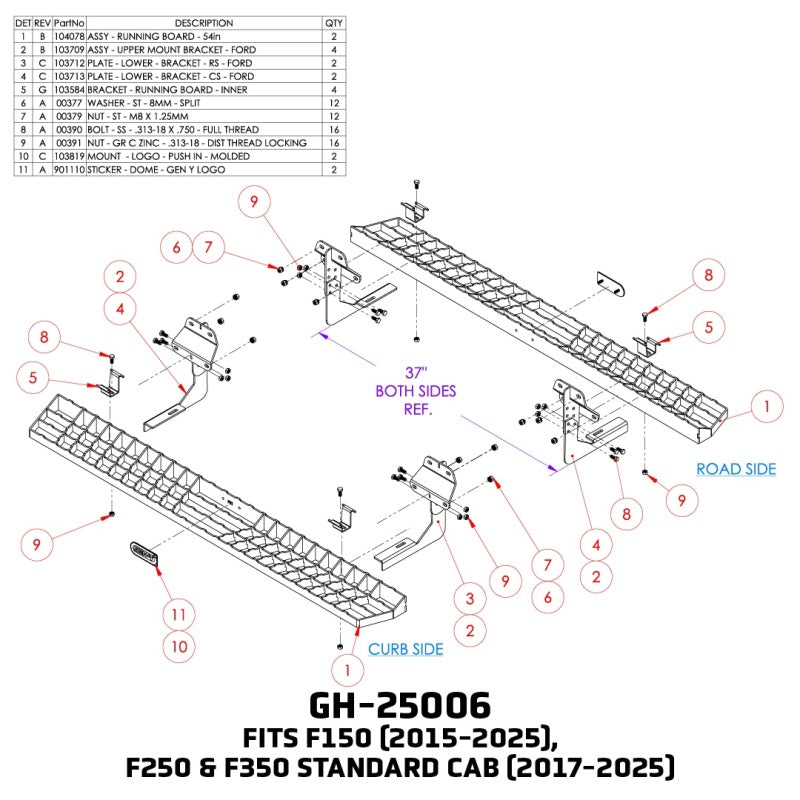 GEN-Y Hitch GH-25006 - GENGH-25006 - Gen-Y 15-25 Ford F-150/17-24 Ford F-250/F-350 Standard Cab Running Boards - Shipped in Europe - Tuningsupply.com