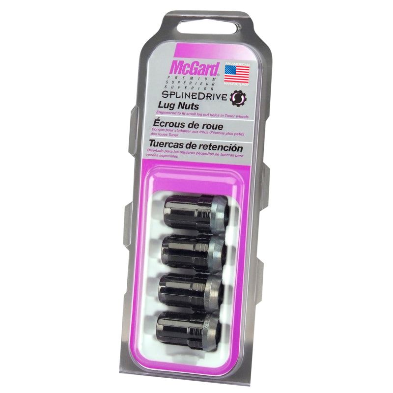 McGard 65357BK - MCG65357BK - McGard SplineDrive Lug Nut (Cone Seat) M12X1.5 / 1.24in. Length (4-Pack) - Black (Req. Tool) - Shipped in Europe - Tuningsupply.com