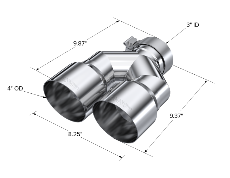 MBRP PT5182 - MBRPT5182 - MBRP 3in ID / Dual 4in OD Out Staggered L 9.87in / R 9.37in Single Wall T304 SS Univ Exhaust Tip - Shipped in Europe - Tuningsupply.com