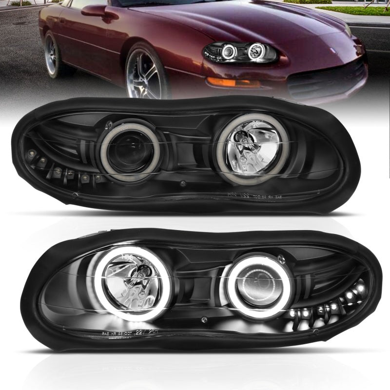 ANZO - ANZ121160 - ANZO 1998-2002 Chevrolet Camaro Projector Headlights w/ Halo Black - Shipped in Europe - Tuningsupply.com