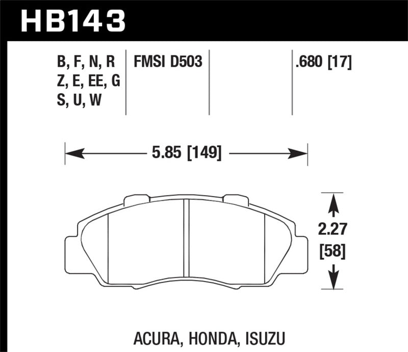 Hawk Performance HB143E.680 - HAWKHB143E.680 - Hawk 97-01 Honda Prelude Blue 9012 Street Front Brake Pads - Shipped in Europe - Tuningsupply.com