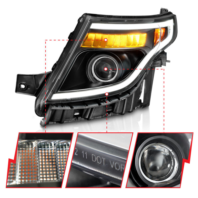 ANZO - ANZ111575 - ANZO 11-15 Ford Explorer (w/Factory Halogen HL Only) Projector Headlights w/Light Bar Black Housing - Shipped in Europe - Tuningsupply.com