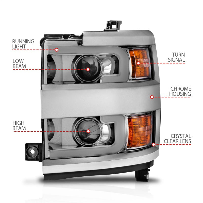 ANZO - ANZ111366 - ANZO Projector Headlights 15-17 Chevrolet Silverado 2500HD / 3500HD Chrome w/ Chrome Rim - Shipped in Europe - Tuningsupply.com