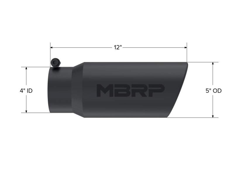 MBRP PT5051BLK - MBRPT5051BLK - MBRP Universal Tip 5 O.D. Angled Rolled End 4 inlet 12 length - Black Finish - Shipped in Europe - Tuningsupply.com