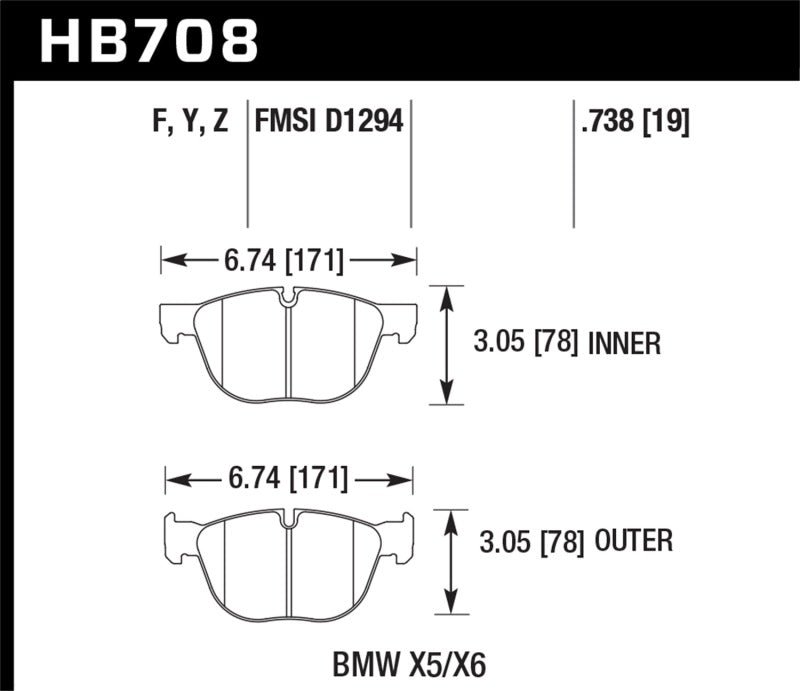 Hawk Performance KHB708F.738 - HAWKHB708F.738 - Hawk 07-08 BMW X5 3.0si/4.8i / 09-13 X5 Xdrive / 08-13 X6 Xdrive HPS Front Brake Pads - Shipped in Europe - Tuningsupply.com