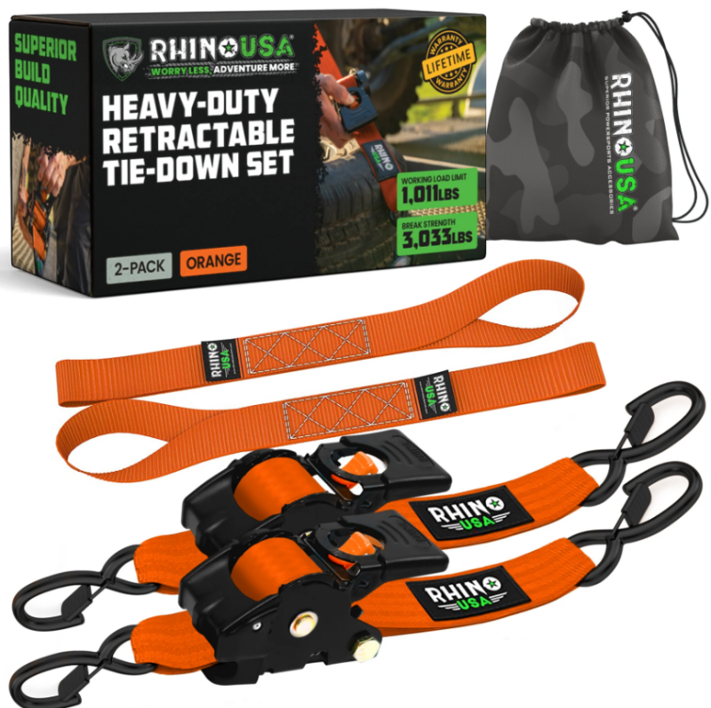 Rhino USA TD-RSRE2X10-4ORG - RSATD-RSRE2X10-4ORG - Rhino USA Retractable Ratchet Straps (4 Pack, 2Inx10Ft) (Orange) - Shipped in Europe - Tuningsupply.com