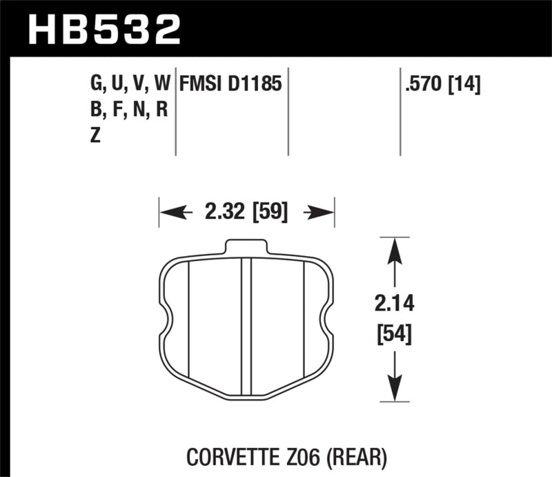 Hawk Performance KHB532N.570 - HAWKHB532N.570 - Hawk 06-10 Chevy Corvette (OEM Pad Design) Rear HP+ Street Brake Pads - Shipped in Europe - Tuningsupply.com