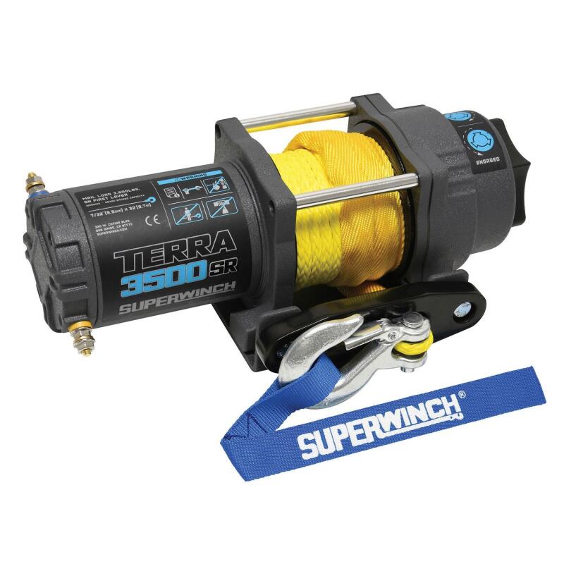 Superwinch 1135270 - SUW1135270 - Superwinch 3500 LBS 12V DC 7/32in x 32ft Synthetic Rope Terra 3500SR Winch - Gray Wrinkle - Shipped in Europe - Tuningsupply.com