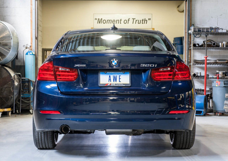 AWE Tuning 3015-23036 - AWE3015-23036 - AWE Tuning BMW F30 320i Touring Exhaust w/Performance Mid Pipe - Diamond Black Tip (90mm) - Shipped in Europe - Tuningsupply.com