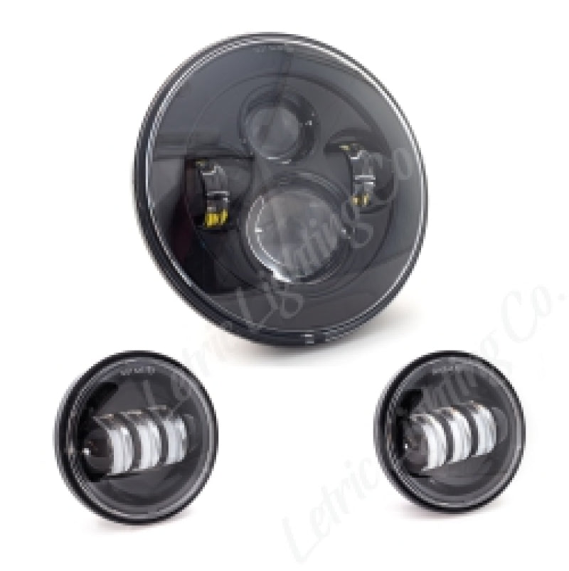 Letric Lighting LLC-LHK-7B - LETLLC-LHK-7B - Letric Lighting 7? LED Black Premium Headlight with (2) 4.5? Black Passing Lamps - Shipped in Europe - Tuningsupply.com
