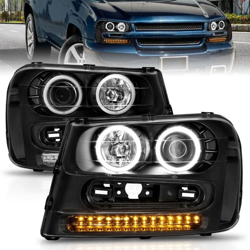 ANZO 111127 - ANZ111127 - ANZO 2002-2009 Chevrolet Trailblazer Projector Headlights w/ Halo Black - Shipped in Europe - Tuningsupply.com