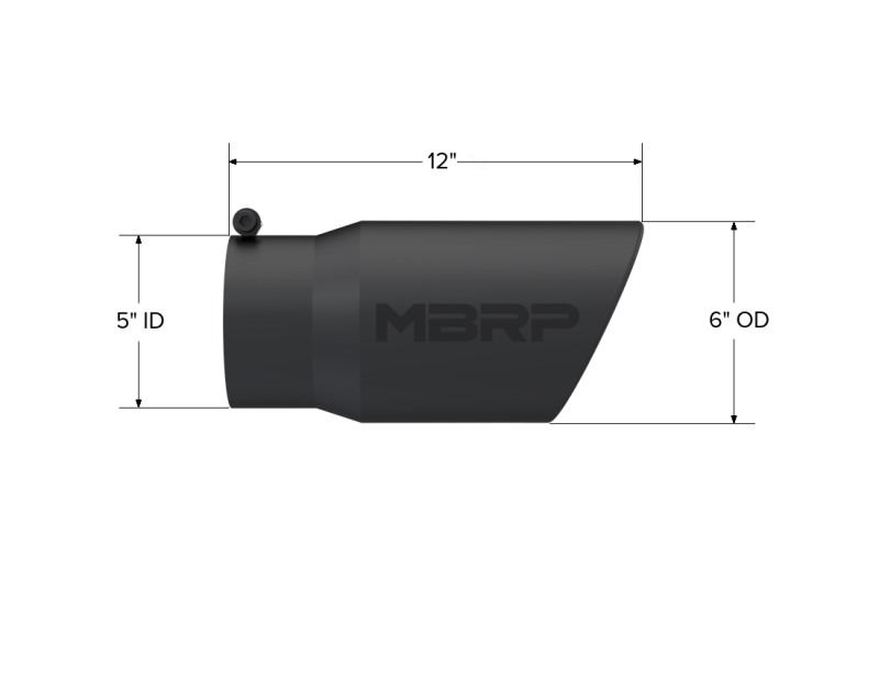 MBRP PT5075BLK - MBRPT5075BLK - MBRP Universal Tip 6in O.D. Angled Rolled End 5 inlet 12 length - Black Finish - Shipped in Europe - Tuningsupply.com