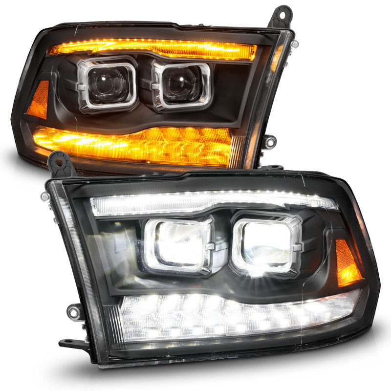 ANZO 111595 - ANZ111595 - ANZO 09-18 Dodge Ram 1500/2500/3500 Full LED Proj Headlights w/Switchback Light Bar - Black - Shipped in Europe - Tuningsupply.com